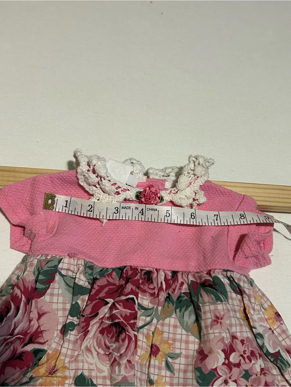 Baby Girls Pink Floral Romper with Crochet Collar